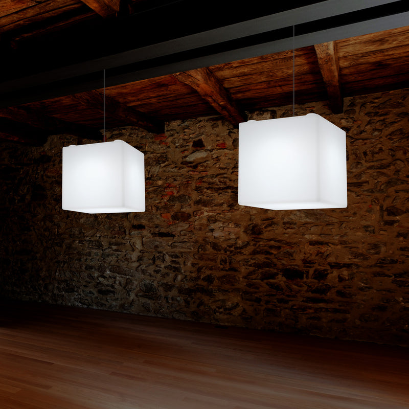 Kubisk LED Hængelampe, Geometrisk Pendellampe, 30 x 30cm, E27, Hvid