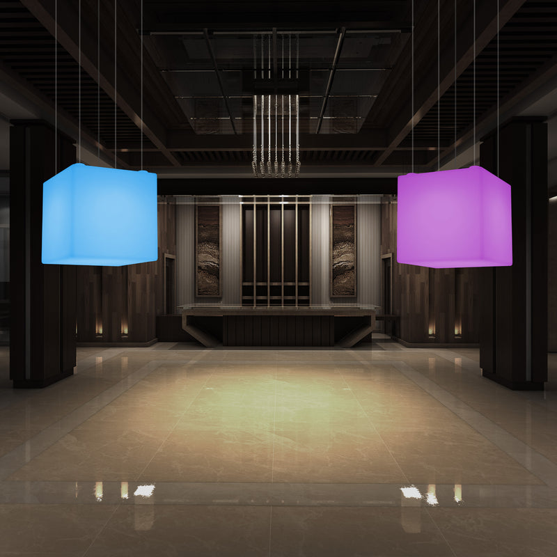 Kubisk Pendellampe, Geometrisk LED Loftlampe, 60cm, E27, RGB med Fjernbetjening