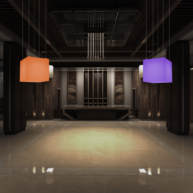 LED Pendler Lampe Kasseform, Flerfarvet Moderne RGB Loftslampe, 400 mm, Stemningsbelysning