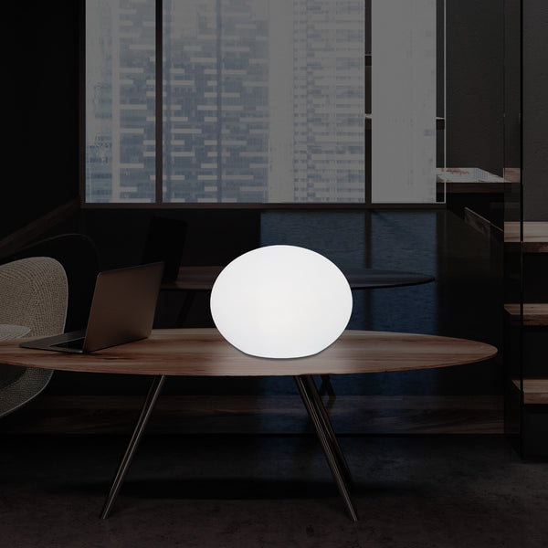 Dekorativ LED E27 Dæmpbar Bordlampe, 3D Oval Aflang Stuebelysning, 27cm, Hvid