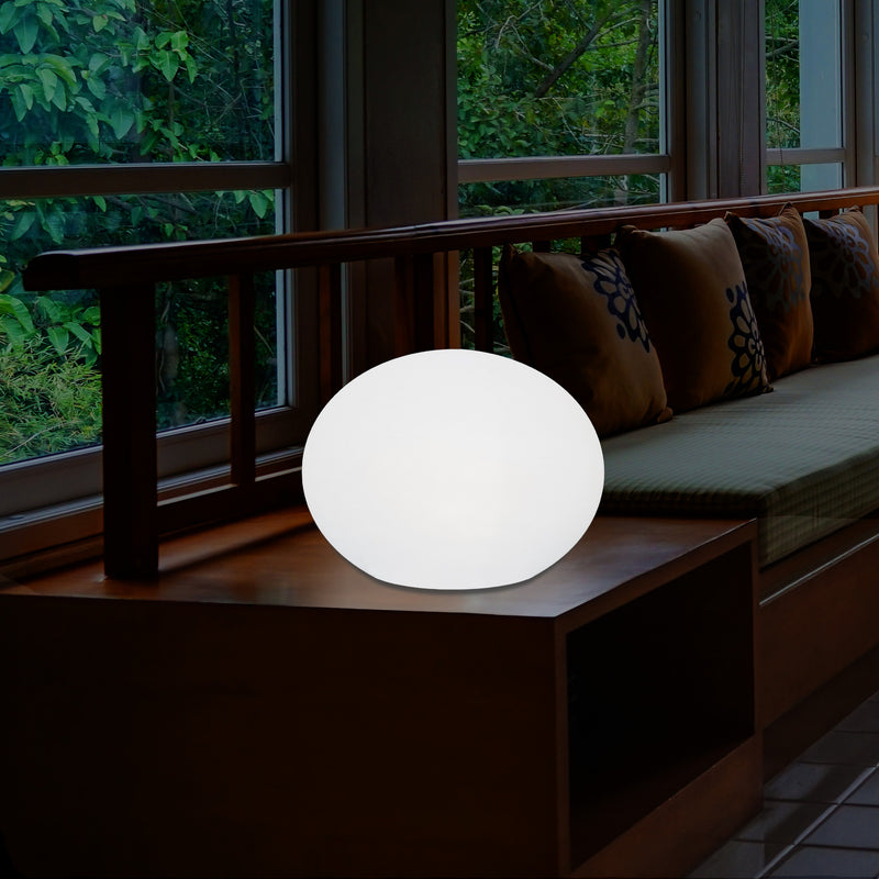 Dekorativ LED E27 Dæmpbar Bordlampe, 3D Oval Aflang Stuebelysning, 27cm, Hvid