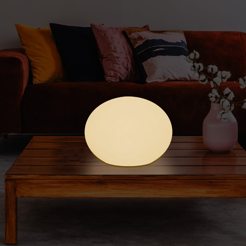 E27 LED Bordlampe, Designer 3D Ellipse Oval Aflang Sengelampe, 27cm Flad Kugle, Varm Hvid