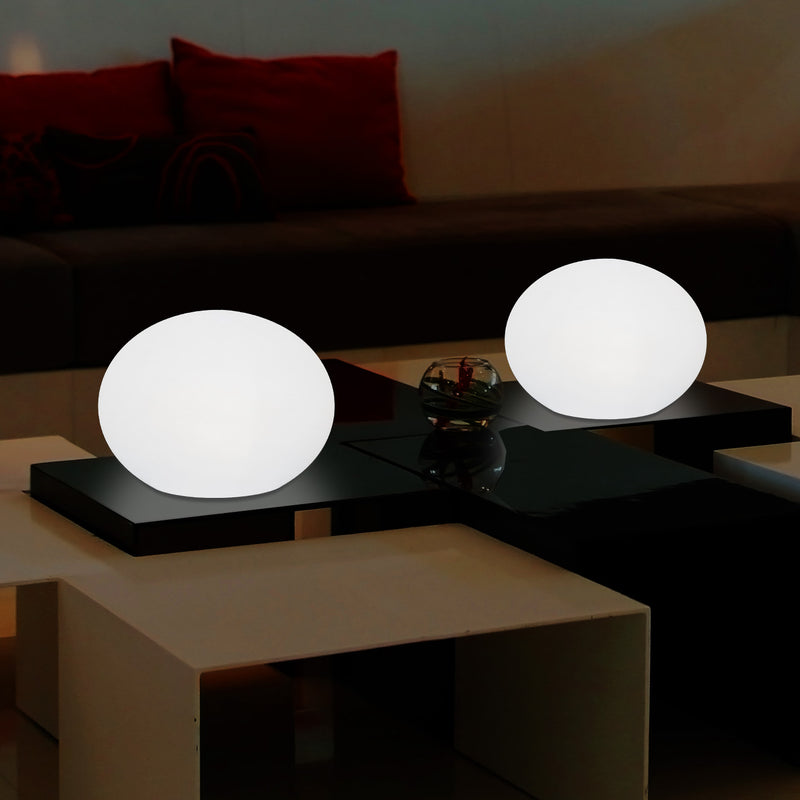 Dekorativ LED E27 Dæmpbar Bordlampe, 3D Oval Aflang Stuebelysning, 27cm, Hvid