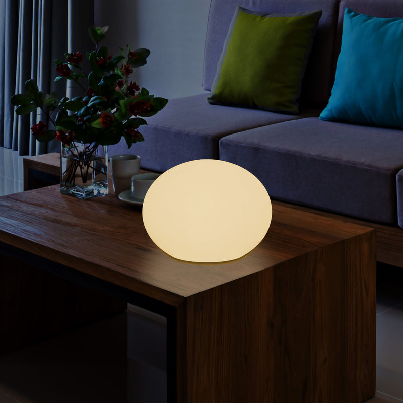 E27 LED Bordlampe, Designer 3D Ellipse Oval Aflang Sengelampe, 27cm Flad Kugle, Varm Hvid