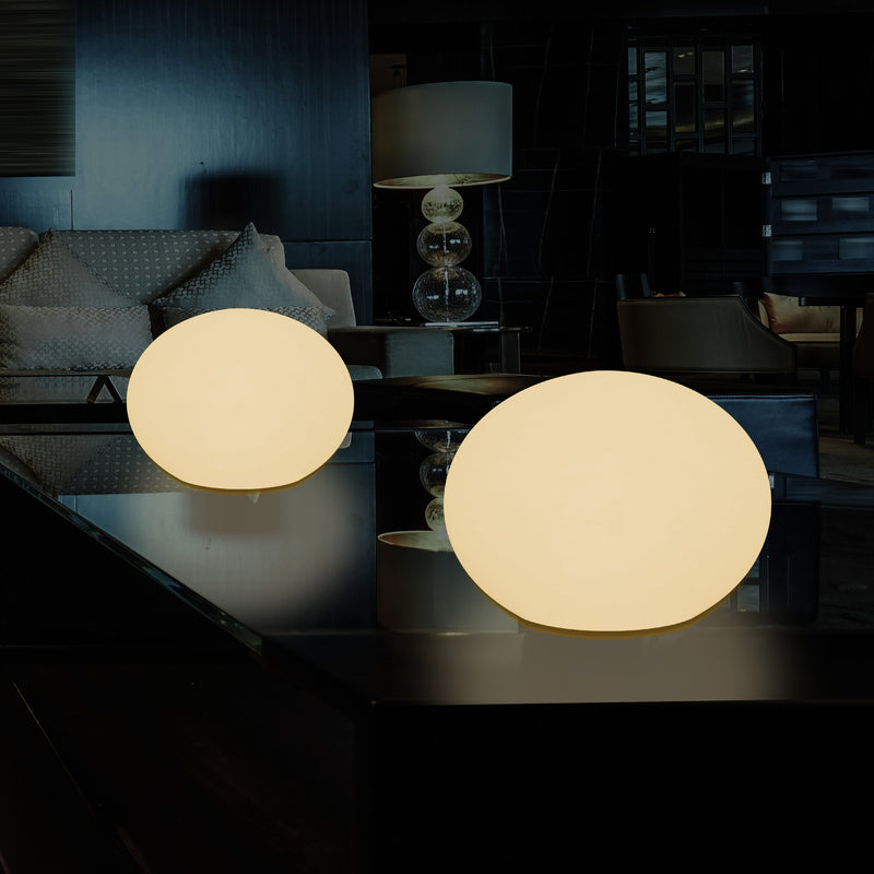 E27 LED Bordlampe, Designer 3D Ellipse Oval Aflang Sengelampe, 27cm Flad Kugle, Varm Hvid