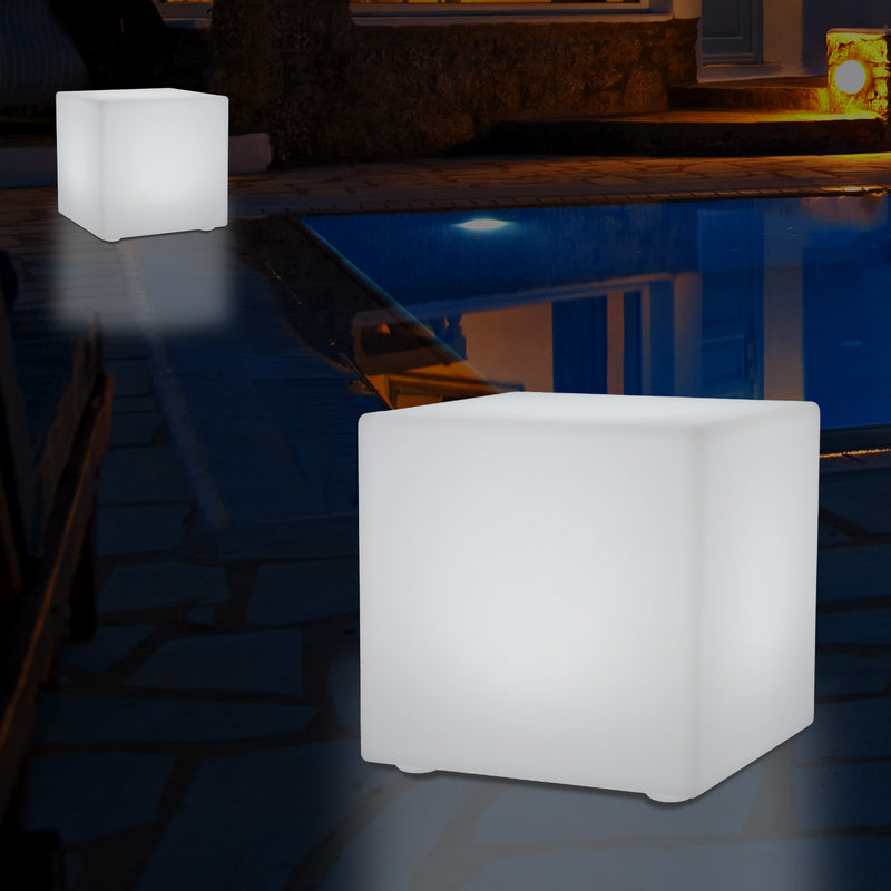 Udendørs Havelampe Stikkontakt, 30cm Farveskiftende LED Kasseformet Lampe til Balkon Terrasse