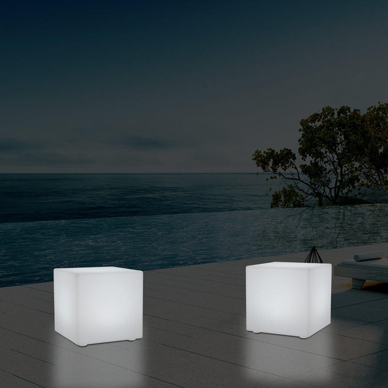 Udendørs Havelampe Stikkontakt, 30cm Farveskiftende LED Kasseformet Lampe til Balkon Terrasse