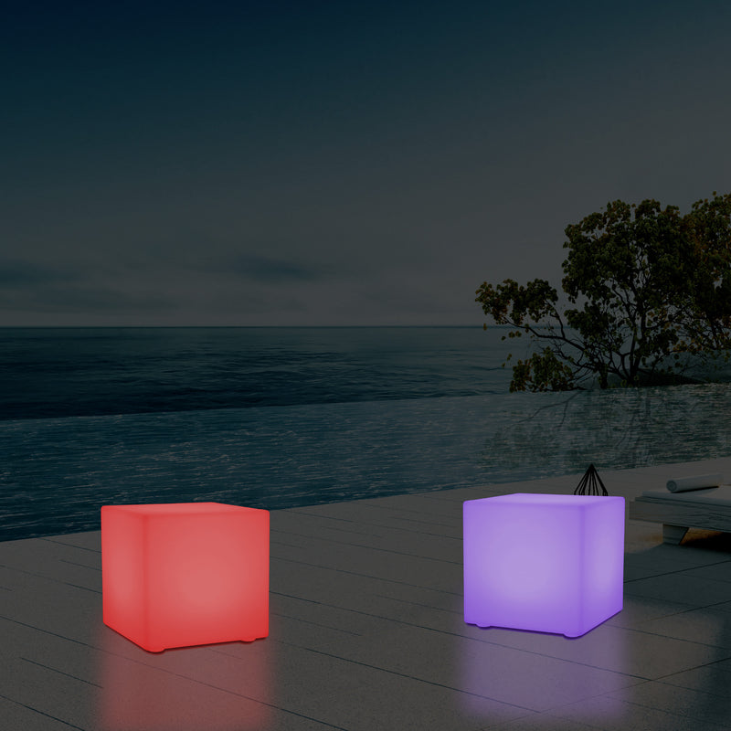 Udendørs Havelampe Stikkontakt, 30cm Farveskiftende LED Kasseformet Lampe til Balkon Terrasse
