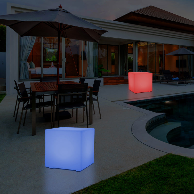 Udendørs Havelampe Stikkontakt, 30cm Farveskiftende LED Kasseformet Lampe til Balkon Terrasse