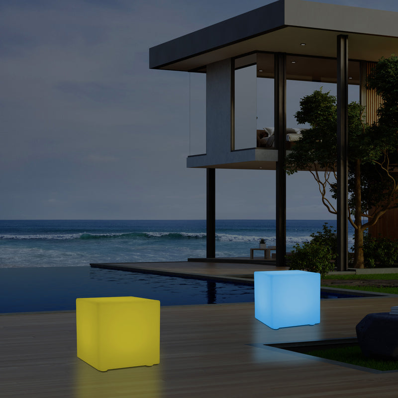 Udendørs Havelampe Stikkontakt, 30cm Farveskiftende LED Kasseformet Lampe til Balkon Terrasse
