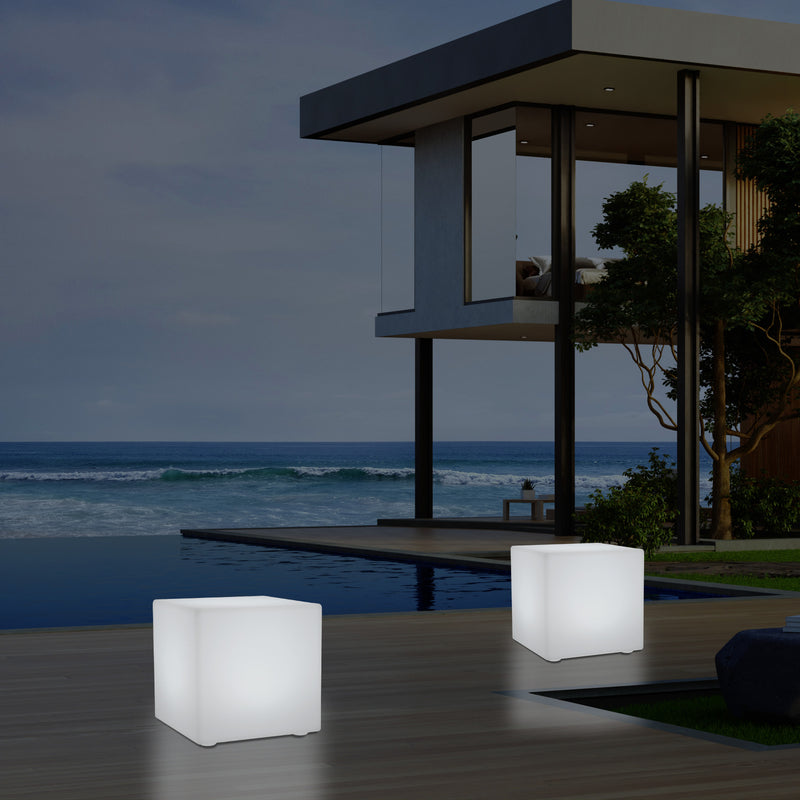 Udendørs Havelampe Stikkontakt, 30cm Farveskiftende LED Kasseformet Lampe til Balkon Terrasse