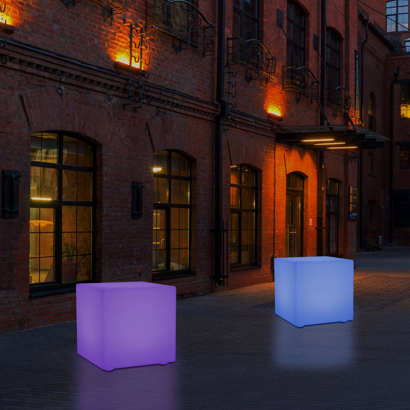 Udendørs Havelampe Stikkontakt, 30cm Farveskiftende LED Kasseformet Lampe til Balkon Terrasse