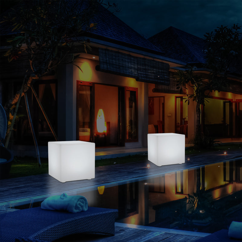 Udendørs Havelampe Stikkontakt, 30cm Farveskiftende LED Kasseformet Lampe til Balkon Terrasse