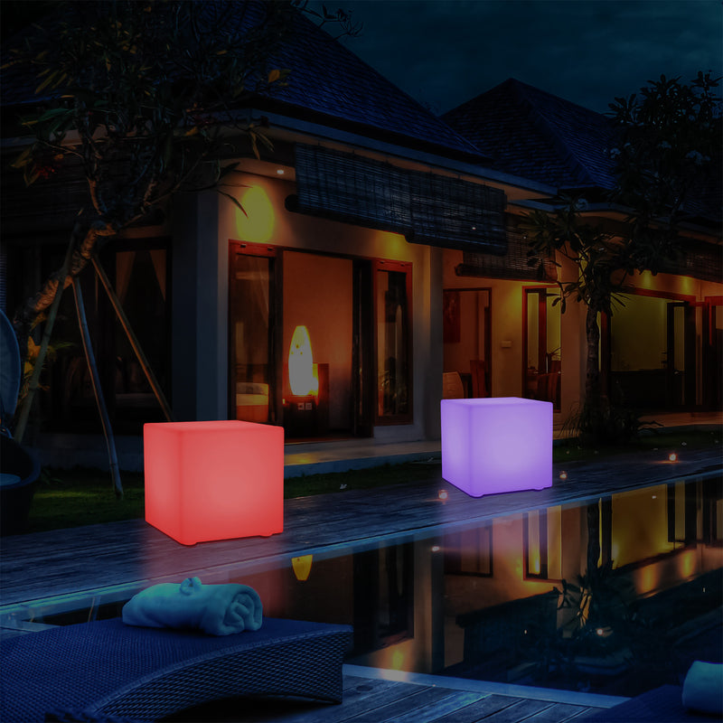 Udendørs Havelampe Stikkontakt, 30cm Farveskiftende LED Kasseformet Lampe til Balkon Terrasse