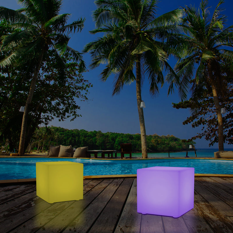 Udendørs Havelampe Stikkontakt, 30cm Farveskiftende LED Kasseformet Lampe til Balkon Terrasse