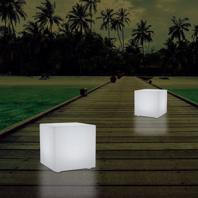 Udendørs Havelampe Stikkontakt, 30cm Farveskiftende LED Kasseformet Lampe til Balkon Terrasse