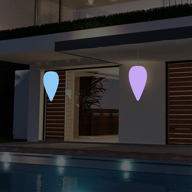 Udendørs Terrassebelysning Hængelampe, LED Loftlampe med Ledning, 37cm Dråbeformet, RGB