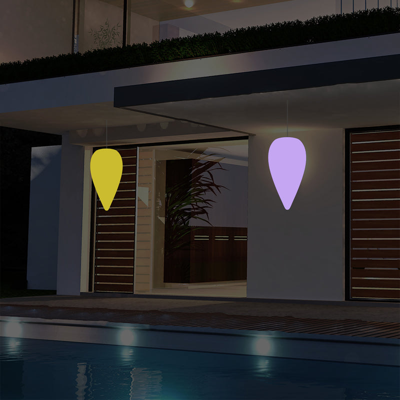 Udendørs Terrassebelysning Hængelampe, LED Loftlampe med Ledning, 37cm Dråbeformet, RGB