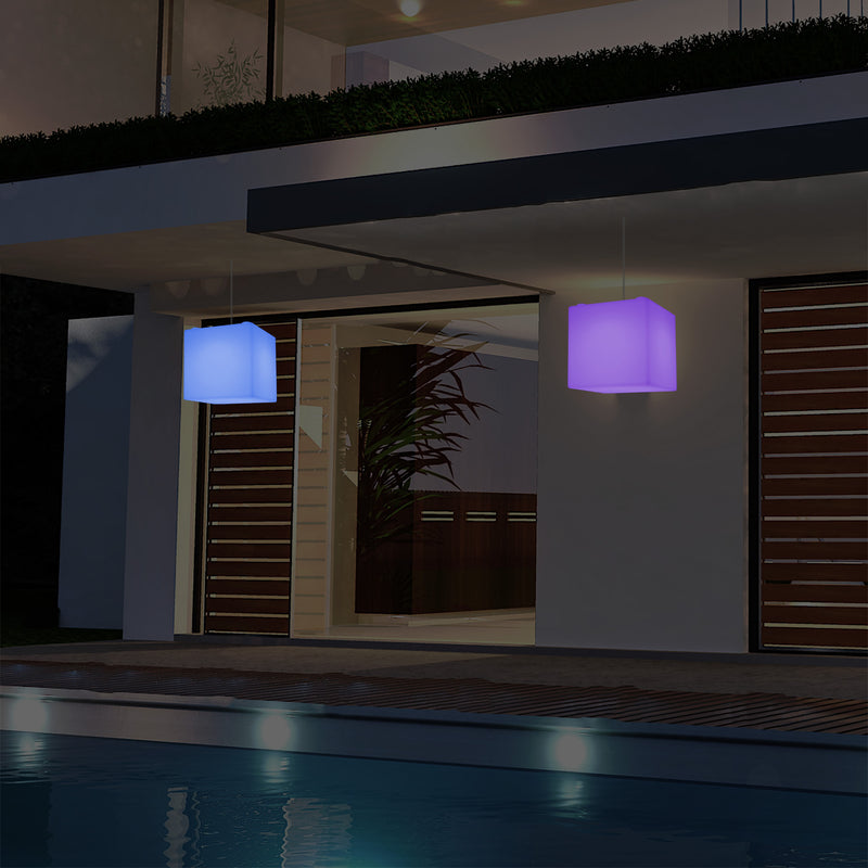 Havebelysning Terrasselampe, 20cm LED Kasseformet Pendlerlampe, RGB, Stikkontakt