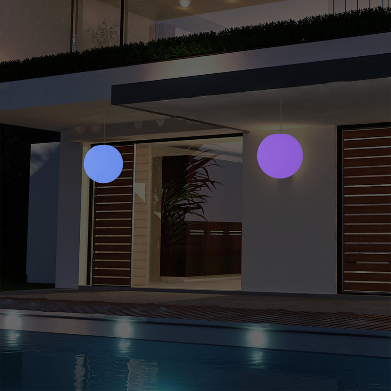 Udendørs Verandalampe til Stikkontakt og Loft, 25cm LED Hængende Kuglelys, Farveskiftende
