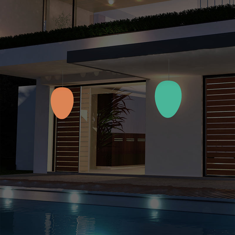 Udendørs Terrasse Havebelysning Loftlampe, 37cm Æggeformet LED Hængelampe, RGB