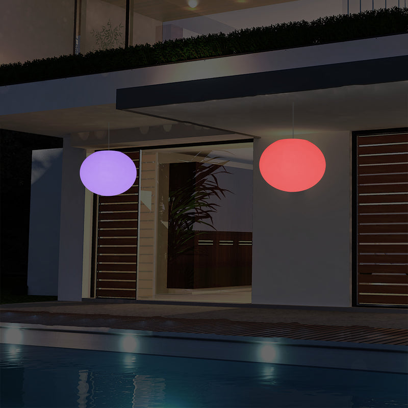 Udendørsbelysning Hængelampe, LED Loftlampe med Ledning, 27cm Oval Ellipse, RGB