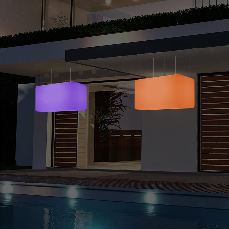 Loftlampe Udendørsbelysning, 55x35cm Aflang LED Stikkontaktdrevet Hængelampe, RGB