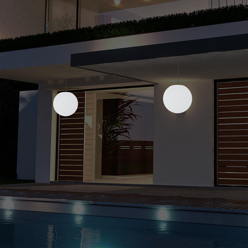 Udendørs Verandalampe til Stikkontakt og Loft, 25cm LED Hængende Kuglelys, Farveskiftende