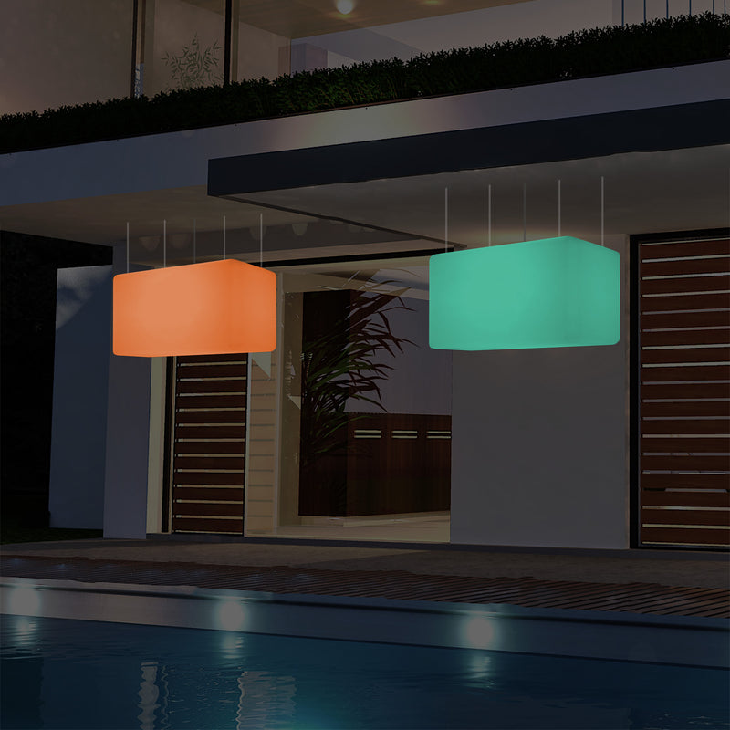 Loftlampe Udendørsbelysning, 55x35cm Aflang LED Stikkontaktdrevet Hængelampe, RGB