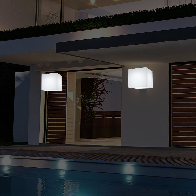 Havebelysning Terrasselampe, 20cm LED Kasseformet Pendlerlampe, RGB, Stikkontakt