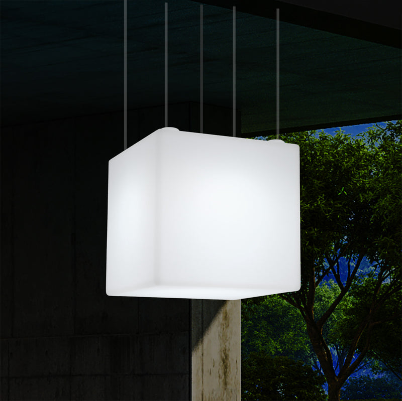 Udendørs LED Pendlerlampe, Stikkontaktdrevet 40cm Kubisk Hængelampe, Flerfarvet