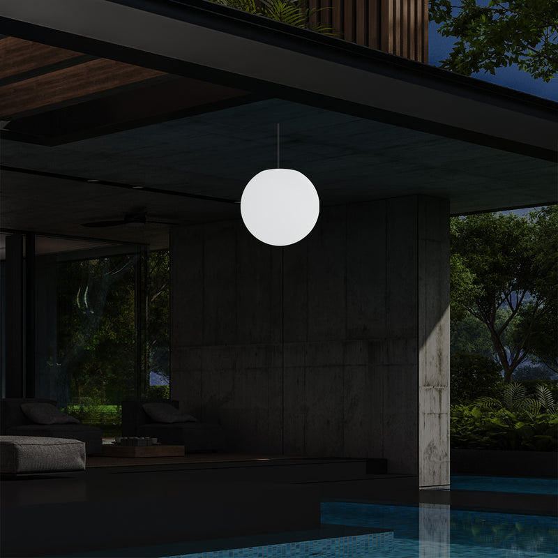 Udendørs Verandalampe til Stikkontakt og Loft, 25cm LED Hængende Kuglelys, Farveskiftende