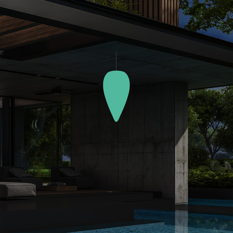 Udendørs Terrassebelysning Hængelampe, LED Loftlampe med Ledning, 37cm Dråbeformet, RGB