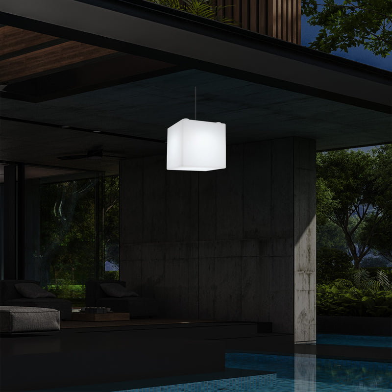 Havebelysning Terrasselampe, 20cm LED Kasseformet Pendlerlampe, RGB, Stikkontakt