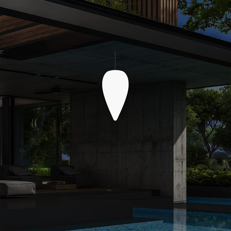 Udendørs Terrassebelysning Hængelampe, LED Loftlampe med Ledning, 37cm Dråbeformet, RGB