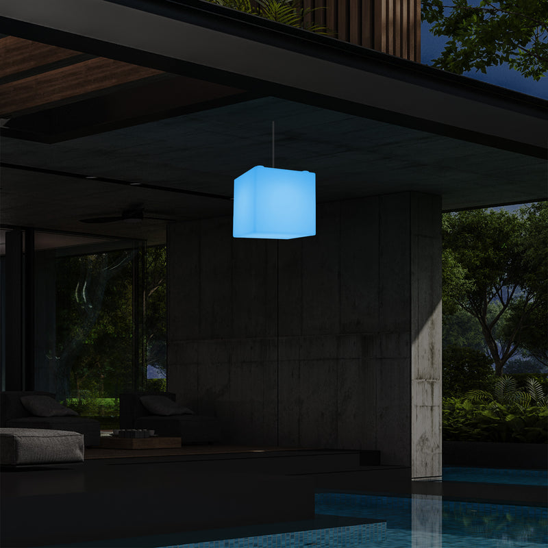 Havebelysning Terrasselampe, 20cm LED Kasseformet Pendlerlampe, RGB, Stikkontakt
