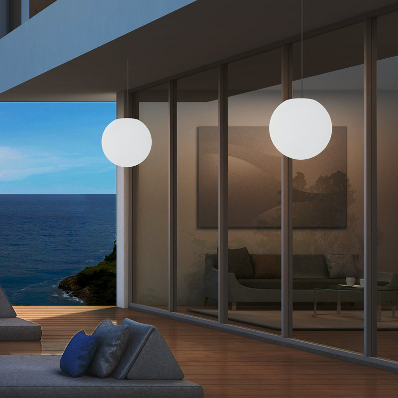 Udendørs Verandalampe til Stikkontakt og Loft, 25cm LED Hængende Kuglelys, Farveskiftende
