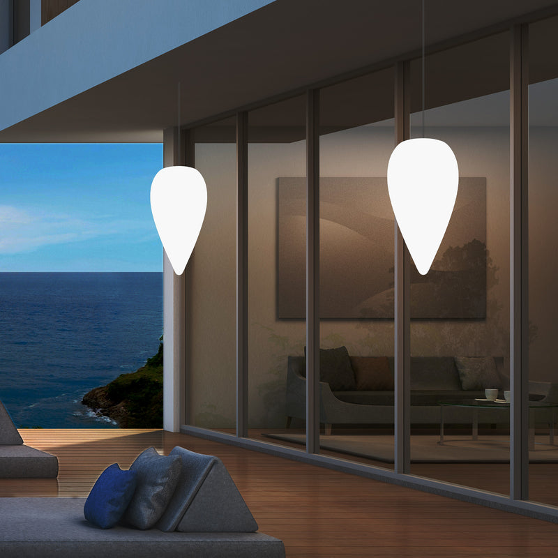 Udendørs Terrassebelysning Hængelampe, LED Loftlampe med Ledning, 37cm Dråbeformet, RGB