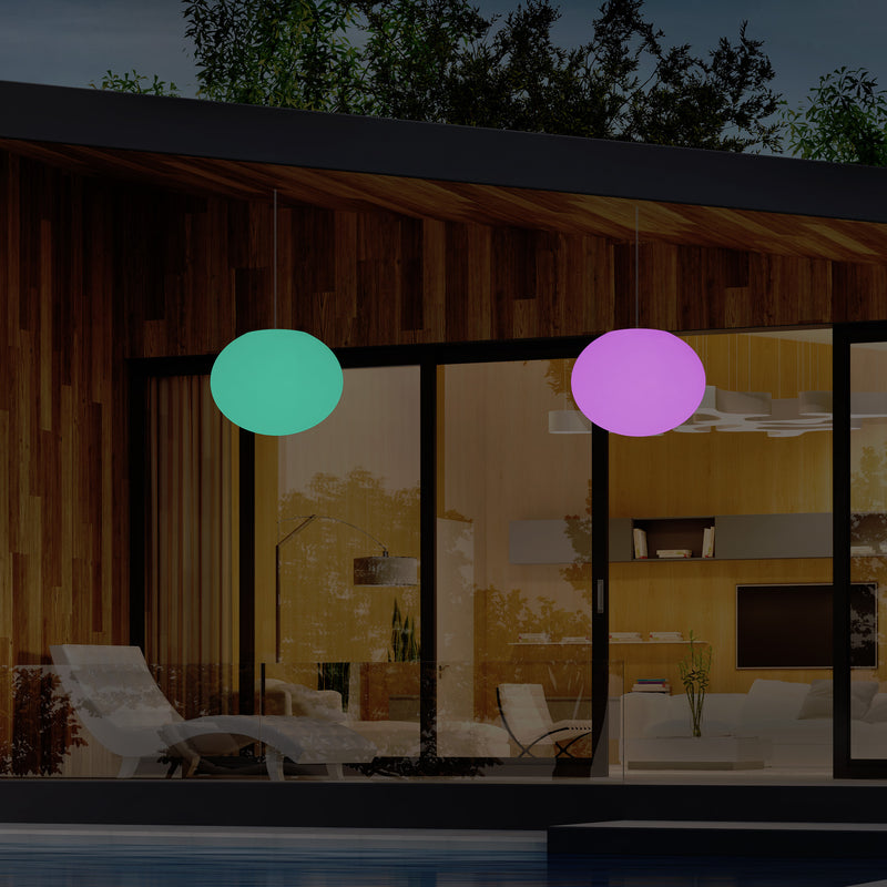 Udendørsbelysning Hængelampe, LED Loftlampe med Ledning, 27cm Oval Ellipse, RGB