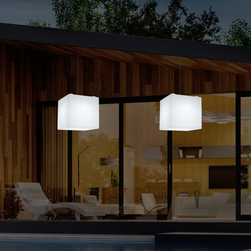 Udendørs Terrasse Hængelampe, Stikkontaktdrevet LED Loftlampe, 30cm Kasse, Farveskiftende