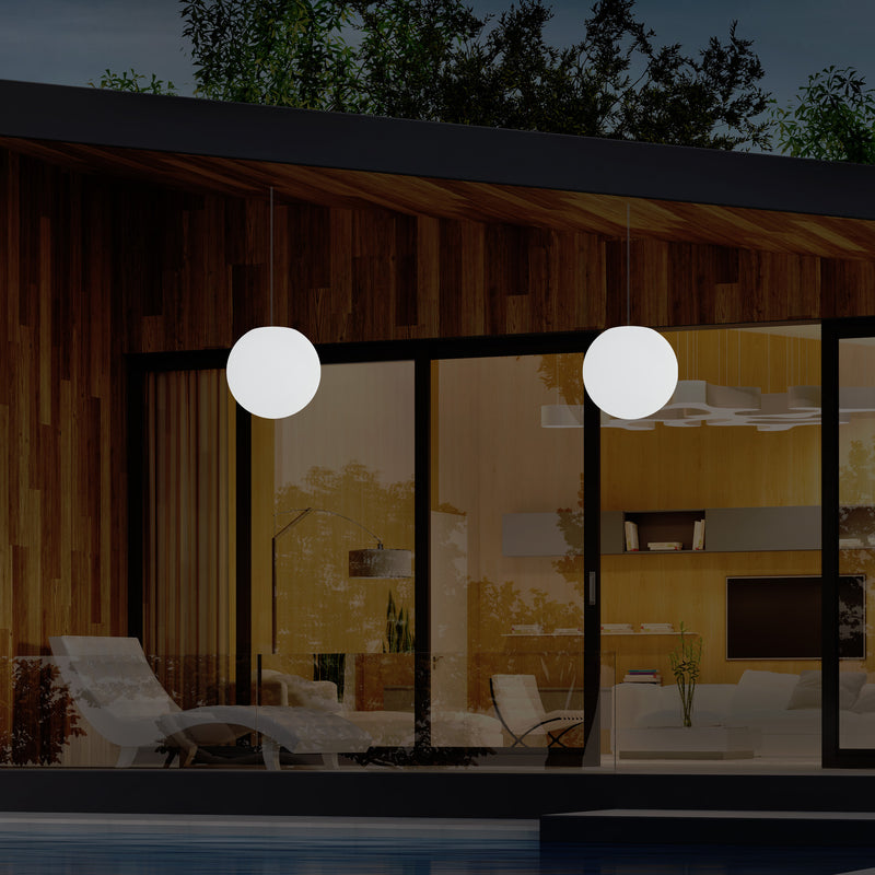 Udendørs Verandalampe til Stikkontakt og Loft, 25cm LED Hængende Kuglelys, Farveskiftende
