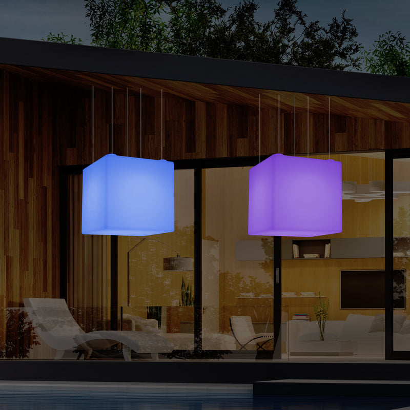 Udendørs Havebelysning Hængelampe, Stikkontakt LED Loftlampe, 60cm Firkantet, Flerfarvet