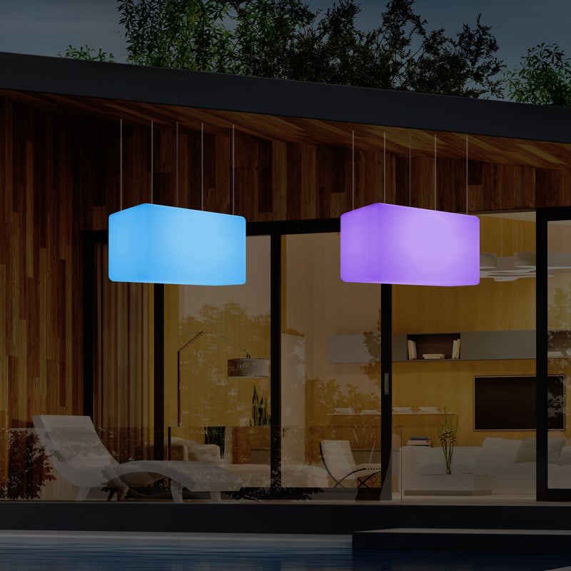 Loftlampe Udendørsbelysning, 55x35cm Aflang LED Stikkontaktdrevet Hængelampe, RGB