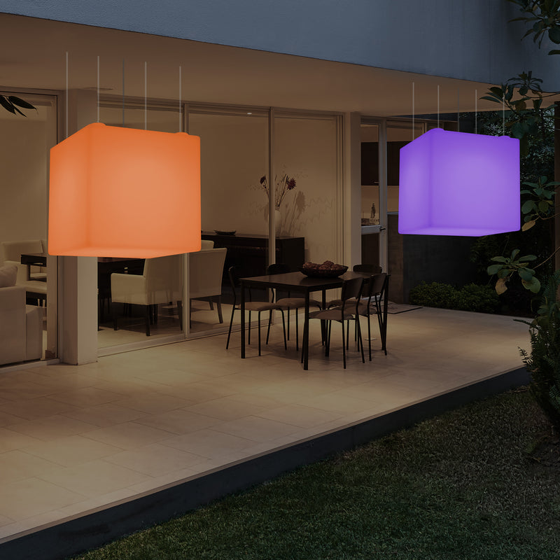 Udendørs Havebelysning Hængelampe, Stikkontakt LED Loftlampe, 60cm Firkantet, Flerfarvet
