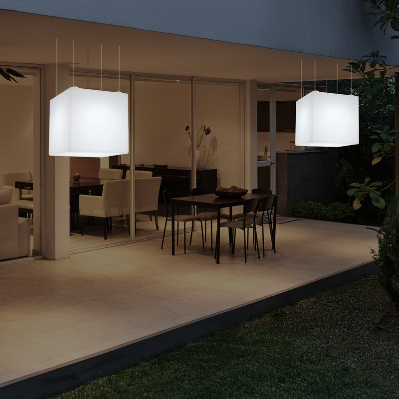 Udendørs LED Pendlerlampe, Stikkontaktdrevet 40cm Kubisk Hængelampe, Flerfarvet