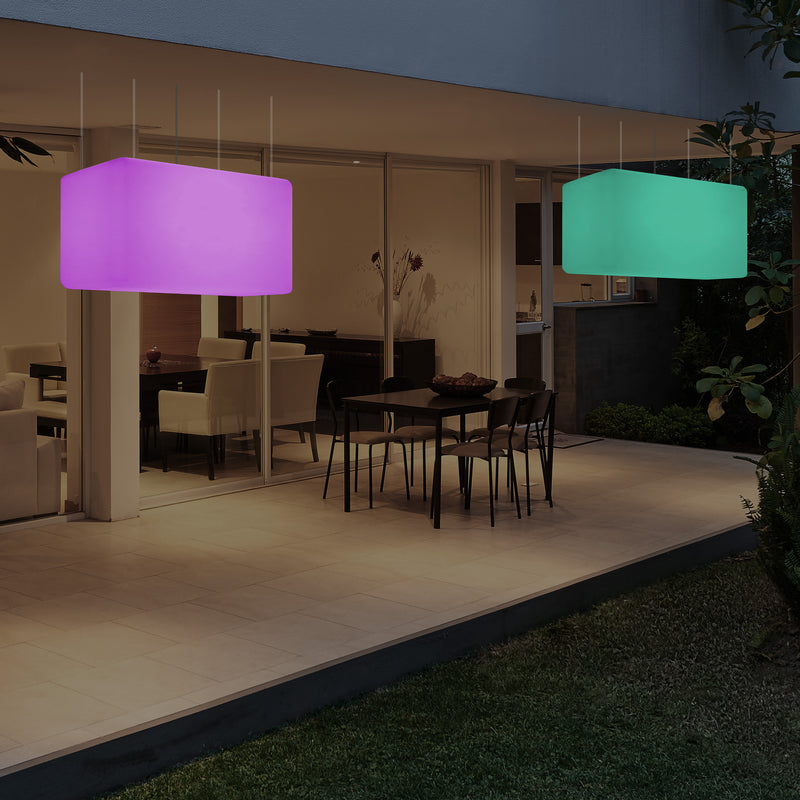 Loftlampe Udendørsbelysning, 55x35cm Aflang LED Stikkontaktdrevet Hængelampe, RGB