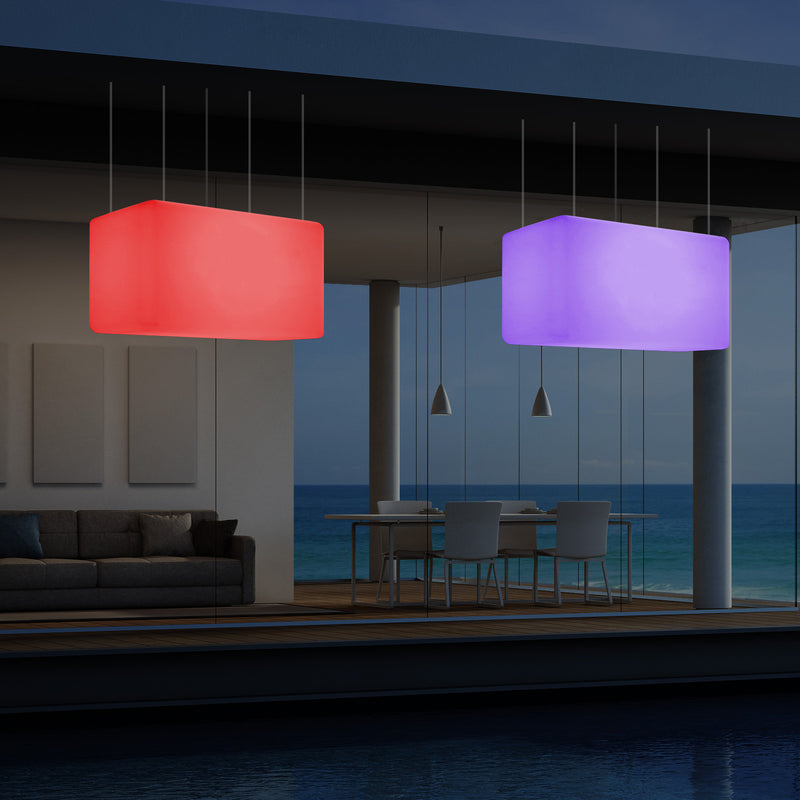 Loftlampe Udendørsbelysning, 55x35cm Aflang LED Stikkontaktdrevet Hængelampe, RGB