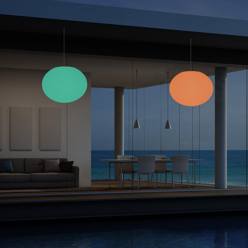 Udendørsbelysning Hængelampe, LED Loftlampe med Ledning, 27cm Oval Ellipse, RGB