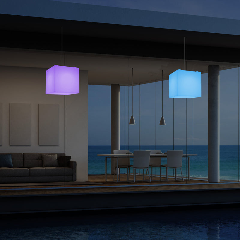 Havebelysning Terrasselampe, 20cm LED Kasseformet Pendlerlampe, RGB, Stikkontakt