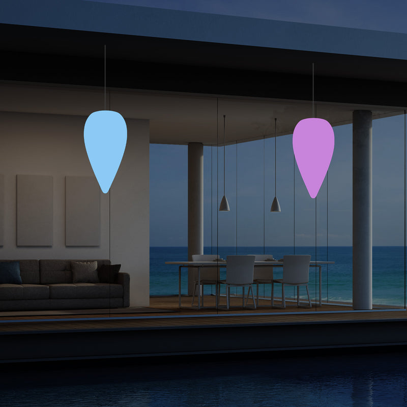 Udendørs Terrassebelysning Hængelampe, LED Loftlampe med Ledning, 37cm Dråbeformet, RGB